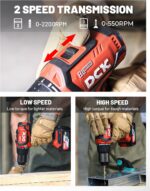 DCK 20V Brushless Hammer Drill, 531 in.lbs, 36000 BPM, 1/2" Keyless All-Metal Chuck, 4.0Ah Battery, 22+1+1 Clutch, Impact Drill Kit for Drilling Brick Wall, Metal, Wood, KDJZ05-13 - Image 5
