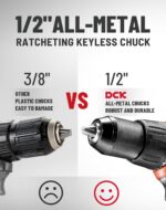 DCK 20V Brushless Hammer Drill, 531 in.lbs, 36000 BPM, 1/2" Keyless All-Metal Chuck, 4.0Ah Battery, 22+1+1 Clutch, Impact Drill Kit for Drilling Brick Wall, Metal, Wood, KDJZ05-13 - Image 9