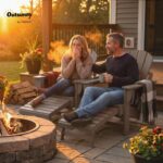Outsunny Folding Adirondack Chair Set of 2, Outdoor HDPE Fire Pit Chair with Retractable Ottoman, Cup Holder and Large Seat for Deck, Garden, Backyard, Brown - Image 3