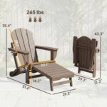 Outsunny Folding Adirondack Chair Set of 2, Outdoor HDPE Fire Pit Chair with Retractable Ottoman, Cup Holder and Large Seat for Deck, Garden, Backyard, Brown - Image 4