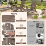 Outsunny Folding Adirondack Chair Set of 2, Outdoor HDPE Fire Pit Chair with Retractable Ottoman, Cup Holder and Large Seat for Deck, Garden, Backyard, Brown - Image 5