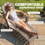 Outsunny Folding Adirondack Chair Set of 2, Outdoor HDPE Fire Pit Chair with Retractable Ottoman, Cup Holder and Large Seat for Deck, Garden, Backyard, Brown - Image 6