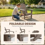 Outsunny Folding Adirondack Chair Set of 2, Outdoor HDPE Fire Pit Chair with Retractable Ottoman, Cup Holder and Large Seat for Deck, Garden, Backyard, Brown - Image 7