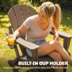 Outsunny Folding Adirondack Chair Set of 2, Outdoor HDPE Fire Pit Chair with Retractable Ottoman, Cup Holder and Large Seat for Deck, Garden, Backyard, Brown - Image 8