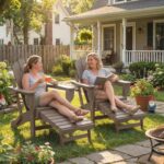 Outsunny Folding Adirondack Chair Set of 2, Outdoor HDPE Fire Pit Chair with Retractable Ottoman, Cup Holder and Large Seat for Deck, Garden, Backyard, Brown - Image 9