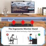 YOMILUVE 63" Farmhouse L Shaped Executive Desk with Drawers & Storage Shelf, Corner Computer Desk with Power Outlets, L Shaped Office Desk with Monitor Stand, Printer Shelf, Antique White - Image 9