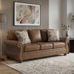 Signature Design by Ashley Chatterton Queen Sofa Sleeper with Pull Out Memory Foam Mattress, Rustic Faux Leather Upholstery, Ideal for Guest Rooms, Earth Brown - Image 3