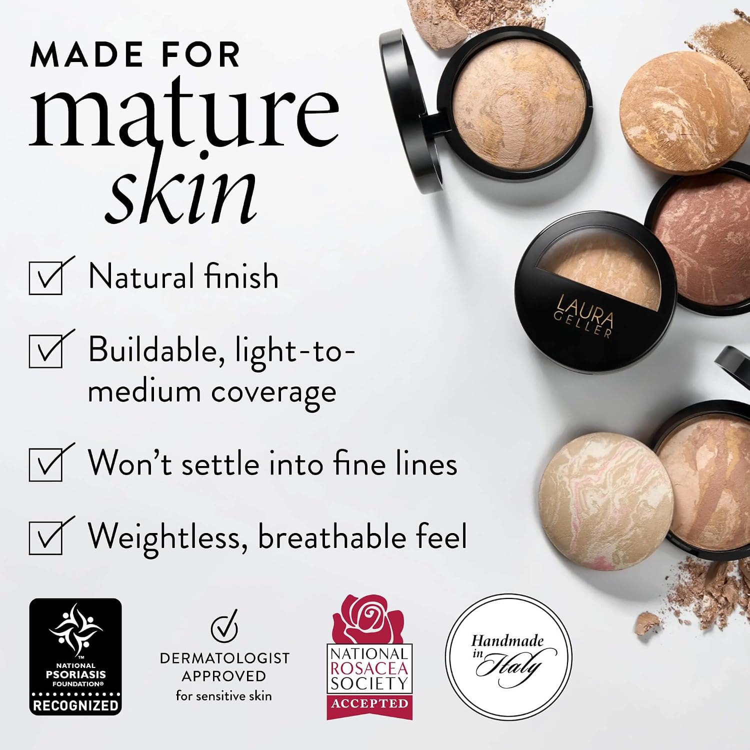LAURA GELLER NEW YORK Award-Winning Baked Balance-n-Brighten Color Correcting Powder Foundation – Handmade in Italy – Buildable Coverage, Matte Finish – For Mature & Sensitive Skin – 03 Light - Image 9