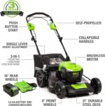 Greenworks 40V 21" Self-Propelled Lawn Mower,Axial Leaf Blower(500 CFM / 120 MPH),13" String Trimmer with 2 Batteries(5Ah+2Ah) & Chargers - Image 3