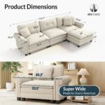 HERA'S HOUSE 116.1" Classic Mid-Century Modern Couch, Oversized L Shaped Pet Friendly Couch for Living Room, Comfy Cloud Sofa with Ottoman, 4-Seater Deep Seat, Chenille Beige - Image 3