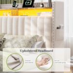 King Bed Frame with LED Lights&Charging Station and 2 Storage Drawers,Fabric Upholstered,Storage Headboard for Apartment Bedroom,Sturdy Wooden Slat Support, Noise-Free, No Box Spring Needed,Beige - Image 7