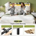 King Bed Frame with LED Lights&Charging Station and 2 Storage Drawers,Fabric Upholstered,Storage Headboard for Apartment Bedroom,Sturdy Wooden Slat Support, Noise-Free, No Box Spring Needed,Beige - Image 10