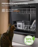 Stainless Steel Cat Water Fountain, 2.8L with 20dB Ultra-Quiet Pump- Ideal for Timid Pets, LED Water Level Window, Dishwasher Safe, 24/7 Circulation- Includes 3 Replacement Filters - Image 4