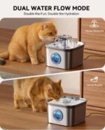 Stainless Steel Cat Water Fountain, 2.8L with 20dB Ultra-Quiet Pump- Ideal for Timid Pets, LED Water Level Window, Dishwasher Safe, 24/7 Circulation- Includes 3 Replacement Filters - Image 7