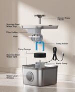 Stainless Steel Cat Water Fountain, 2.8L with 20dB Ultra-Quiet Pump- Ideal for Timid Pets, LED Water Level Window, Dishwasher Safe, 24/7 Circulation- Includes 3 Replacement Filters - Image 10