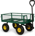 Backyard Expressions Heavy Duty Garden Cart 400 lb Utility Wagon Cart with Removable Mesh Sides, Powder-Coated Steel Bed, Pneumatic Tires, Pull Handle Yard Cart - Image 3
