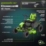 Greenworks 80V 42' Riding Lawn Mower (2 Acre, 32 HP Gas Equivalent, 5 MPH, Cargo Bin, Tow Up to 200 lbs.), (4) 5.0Ah Batteries (1,600 Wh Max) + Turbo Wall Charger - Image 3