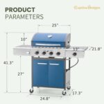 Captiva Designs 4-Burner Propane Gas BBQ Grill with Side Burner & Porcelain-Enameled Cast Iron Grates, 42,000 BTU Output Barbeque Grill for Outdoor Cooking Kitchen and Patio Backyard Barbecue, Blue - Image 7