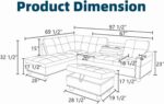 97.5" L Shaped Couch Set, Modular Sectional Couches for Living Room with Storage Ottoman, 4 Seat Home Sofa Living Room Furniture Sets with Chaise for Apartment Office (Leather, Black) - Image 3