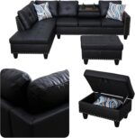 97.5" L Shaped Couch Set, Modular Sectional Couches for Living Room with Storage Ottoman, 4 Seat Home Sofa Living Room Furniture Sets with Chaise for Apartment Office (Leather, Black) - Image 4