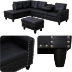 97.5" L Shaped Couch Set, Modular Sectional Couches for Living Room with Storage Ottoman, 4 Seat Home Sofa Living Room Furniture Sets with Chaise for Apartment Office (Leather, Black) - Image 5