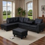 97.5" L Shaped Couch Set, Modular Sectional Couches for Living Room with Storage Ottoman, 4 Seat Home Sofa Living Room Furniture Sets with Chaise for Apartment Office (Leather, Black) - Image 7