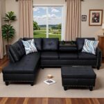 97.5" L Shaped Couch Set, Modular Sectional Couches for Living Room with Storage Ottoman, 4 Seat Home Sofa Living Room Furniture Sets with Chaise for Apartment Office (Leather, Black) - Image 8