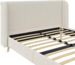Novogratz Holly Upholstered Wingback Bed Frame, Queen, Ivory Velvet - Image 6