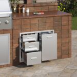 VEVOR Stainless Steel Cabinet, Outdoor Kitchen Door Drawer Combo 29.5" W x 22.6" H x 21.7" D, Access Door/Triple Drawers, Propane Drawer, Adjustable Garbage Ring, BBQ Island Patio Grill Station - Image 3