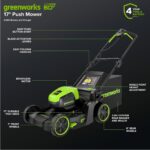 Greenworks 60V 17" Brushless (Push) Mower + 60V 13" String Trimmer, 4.0Ah Battery and 3A Charger - Image 3