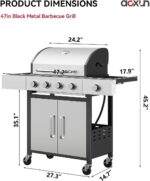 Aoxun 4-Burner Propane Grill with Side Burner, 49000 BTU Gas Grill, Stainless Grill with Cast Iron Grates & Side Tables for Backyard, Patio, Camping, Black and Silvery - Image 3