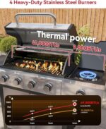 Aoxun 4-Burner Propane Grill with Side Burner, 49000 BTU Gas Grill, Stainless Grill with Cast Iron Grates & Side Tables for Backyard, Patio, Camping, Black and Silvery - Image 9