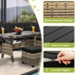 KROFEM 6-Piece Patio Furniture Set, Outdoor Sectional Sofa with Dining Table & Chairs, All-Weather Dining Set with Removable Cushion Covers, Ideal for Garden, Porch, Backyard, Black - Image 3