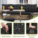 KROFEM 6-Piece Patio Furniture Set, Outdoor Sectional Sofa with Dining Table & Chairs, All-Weather Dining Set with Removable Cushion Covers, Ideal for Garden, Porch, Backyard, Black - Image 4