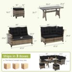 KROFEM 6-Piece Patio Furniture Set, Outdoor Sectional Sofa with Dining Table & Chairs, All-Weather Dining Set with Removable Cushion Covers, Ideal for Garden, Porch, Backyard, Black - Image 5