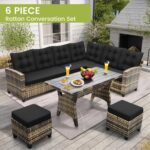 KROFEM 6-Piece Patio Furniture Set, Outdoor Sectional Sofa with Dining Table & Chairs, All-Weather Dining Set with Removable Cushion Covers, Ideal for Garden, Porch, Backyard, Black - Image 6