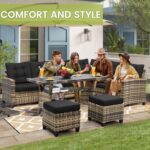 KROFEM 6-Piece Patio Furniture Set, Outdoor Sectional Sofa with Dining Table & Chairs, All-Weather Dining Set with Removable Cushion Covers, Ideal for Garden, Porch, Backyard, Black - Image 7