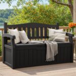 Greesum 80 Gallon Storage Bench Outdoor Deck Box with Armrest, Patio Furniture,Lockable, Waterproof and UV Resistant, Suitable for Garden, Pool, Black - Image 3