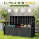 Greesum 80 Gallon Storage Bench Outdoor Deck Box with Armrest, Patio Furniture,Lockable, Waterproof and UV Resistant, Suitable for Garden, Pool, Black - Image 7