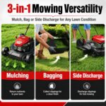 AMERISUN 21-Inch Gas Push Lawn Mower for Large Yard, 144cc 4-Stroke Engine, 6-Position Adjustable Cutting Height, 3-in-1 Mulching, Side Discharge & Rear Bag for Garden Landscaping - Image 3