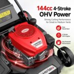 AMERISUN 21-Inch Gas Push Lawn Mower for Large Yard, 144cc 4-Stroke Engine, 6-Position Adjustable Cutting Height, 3-in-1 Mulching, Side Discharge & Rear Bag for Garden Landscaping - Image 5