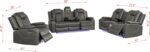 Ball & Cast Power Recliner Sofa Set Leather Reclining Couch Home Theater Seating 3PCS Recliner Couch Loveseat & Chair Sets with Wireless Charing,Cup Holders,Storage Box for Home Theater,Living Room - Image 3