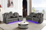 Ball & Cast Power Recliner Sofa Set Leather Reclining Couch Home Theater Seating 3PCS Recliner Couch Loveseat & Chair Sets with Wireless Charing,Cup Holders,Storage Box for Home Theater,Living Room - Image 4