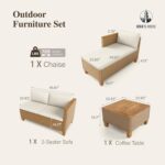 HERA'S HOUSE Small Patio Furniture Set, 3 Pieces Wicker Outdoor Sectional Sets,Yellow Rattan Conversation Set with Sofa and Coffee Table for Garden and Backyard, l Shape Boho Balcony Couch Sets - Image 9