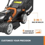 WORX 14" Cordless Lawn Mower, 2 in 1 Electric Mower Cuts Quietly, Compact & Lightweight Push Lawn Mower with 6-Position Height Adjustment for Small Yards, 2 Batteries & Charger Included, WG779 - Image 6