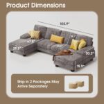 Furmax Sectional Couches for Living Room, U-Shaped Sofa Couch with Linen Fabric, 4 Seat Sofa Set with Double Chaise for Apartment (Chenille, Grey) - Image 3