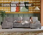 Furmax Sectional Couches for Living Room, U-Shaped Sofa Couch with Linen Fabric, 4 Seat Sofa Set with Double Chaise for Apartment (Chenille, Grey) - Image 5