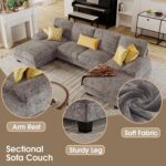 Furmax Sectional Couches for Living Room, U-Shaped Sofa Couch with Linen Fabric, 4 Seat Sofa Set with Double Chaise for Apartment (Chenille, Grey) - Image 6