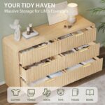 Decofy Fluted Drawers Dresser for Bedroom, Wood Dressers with Gold Handles, Modern Dressers with Wave Texture, Large Storage Chest of Drawers, Bedroom Dresser Organizer 55'' & 6 Drawers (Natural Oak) - Image 6