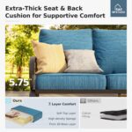 MFSTUDIO 5 Pieces Patio Conversation Sets,Outdoor Metal Furniture Sofas with 1 x 3-Seat Sofa, 2 x Swivel Chairs,2 x Ottoman,Wrought Iron Frame with Peacock Blue Cushion for Patio Courtyard Balcony - Image 4